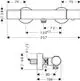 AXOR Thermostat in Aufputz-Design, mit zylindrischer Form und Verbindungselementen, dargestellt in technischen Maßen und Details.